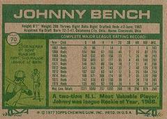 Back | Johnny Bench Baseball Cards 1977 Topps