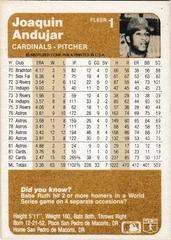 Back Of Card | Joaquin Andujar Baseball Cards 1983 Fleer
