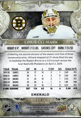 Back Of Card | Linus Ullmark [Emerald] Hockey Cards 2024 Upper Deck Artifacts