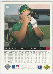 Back Image | Mark Mcgwire Baseball Cards 1993 Upper Deck