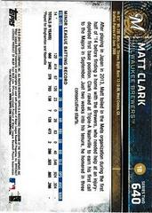 Back Of Card | Matt Clark Baseball Cards 2015 Topps