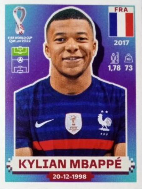 Kylian Mbappe #FRA19 Soccer Cards 2022 Panini World Cup Qatar Stickers