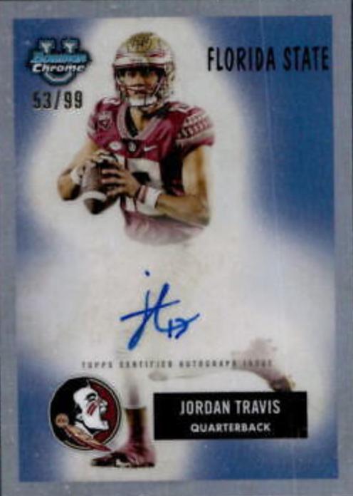 Jordan Travis #55B-JT Football Cards 2023 Bowman Chrome University 1955 Autographs