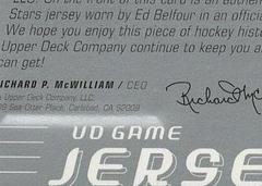 Back Of Card | Ed Belfour Hockey Cards 2002 Upper Deck Game Jersey