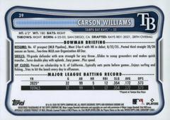 Back Of Card | Carson Williams [Mojo] Baseball Cards 2026 Bowman