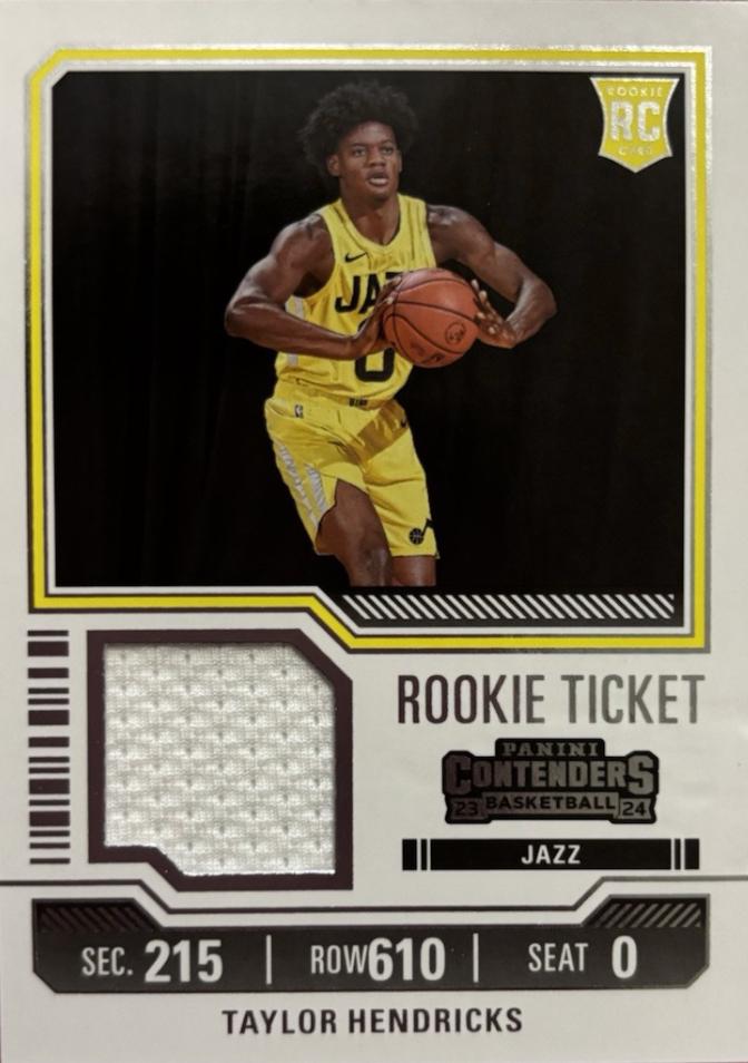 Taylor Hendricks #RTS-TAY Basketball Cards 2023 Panini Contenders Rookie Ticket Swatch
