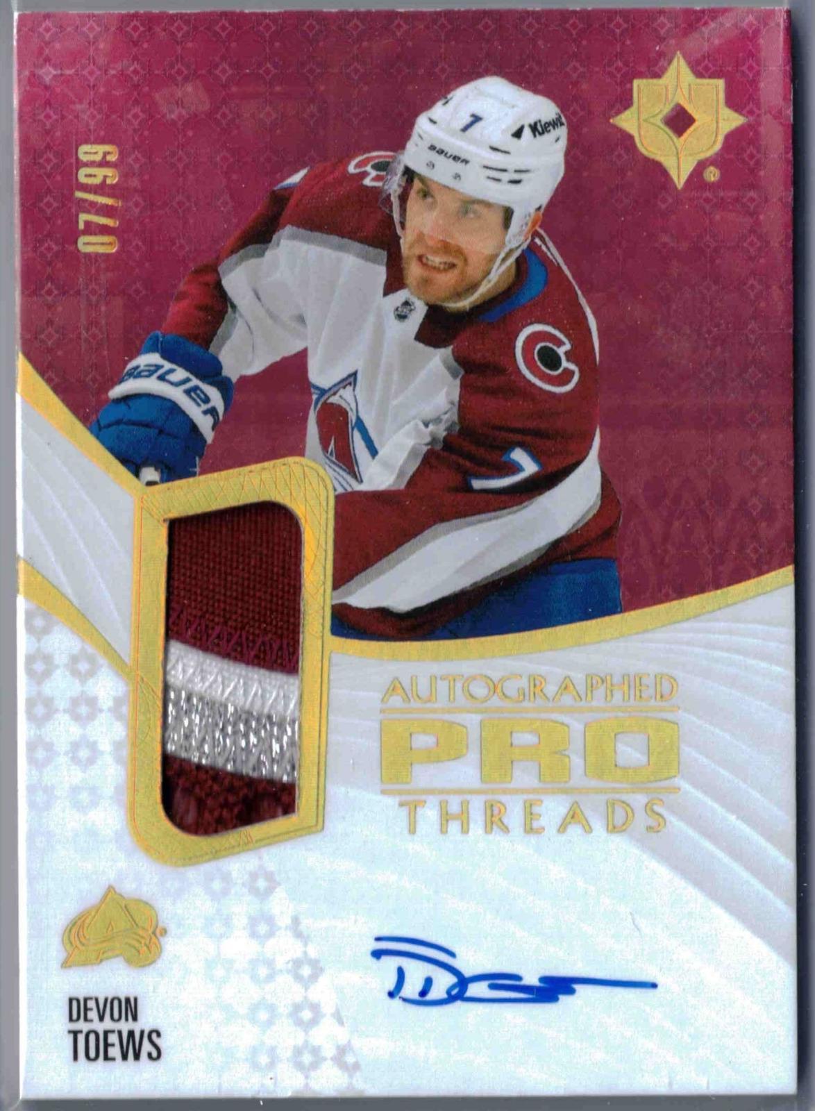 Devon Toews #PT-DT Hockey Cards 2023 Upper Deck Ultimate Collection Pro Threads Autograph