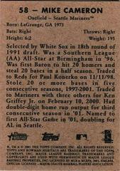 Back Of Card | Mike Cameron Baseball Cards 2001 Bowman Heritage