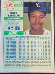 REAR | Willie Randolph Baseball Cards 1989 Score