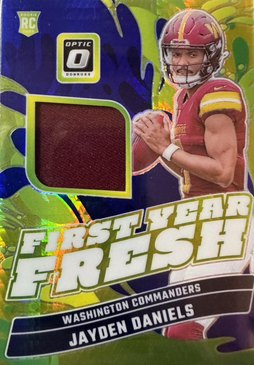Jayden Daniels #FYF-JDS Football Cards 2024 Panini Donruss Optic First Year Fresh Blue Hyper