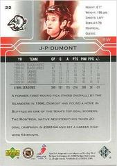 Back Of Card | J.P. Dumont Hockey Cards 2004 Upper Deck
