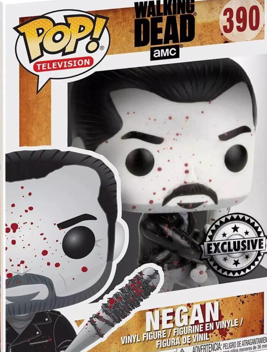 Negan #390 The Walking Dead Funko Pop Silver/Black Exclusive Bloody Black & White box and figure
