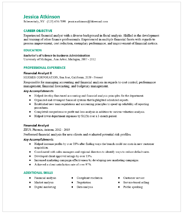 Financial Analyst Resume Template