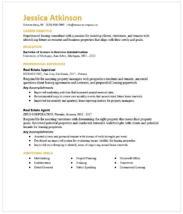 Real Estate Agent Resume Sample Resumecompass