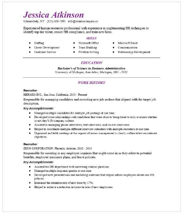 Recruiter Resume Sample Resumecompass