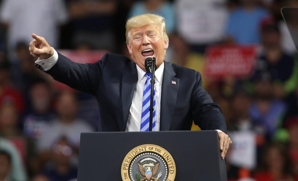 President Donald Trump speaks at a rally at the Charleston Civic Center