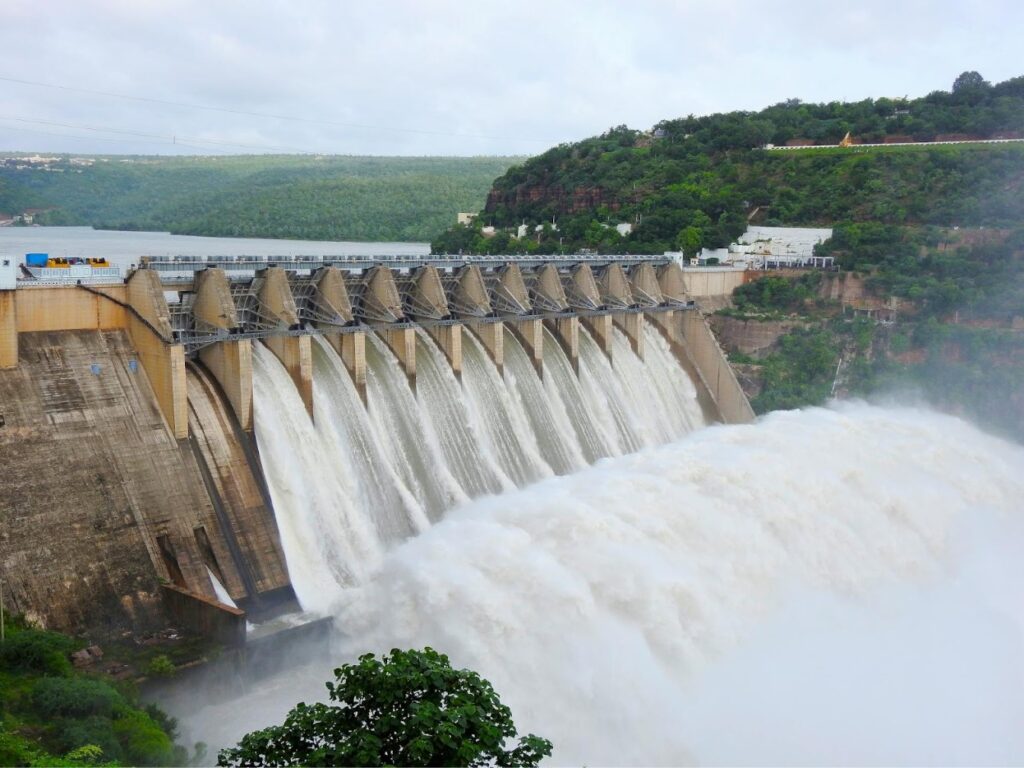 A massive water flow in a dam