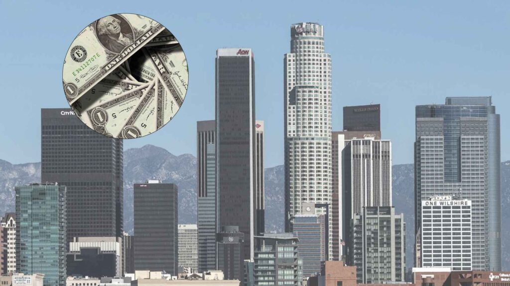 Los Angeles with cash bubble clipping mask