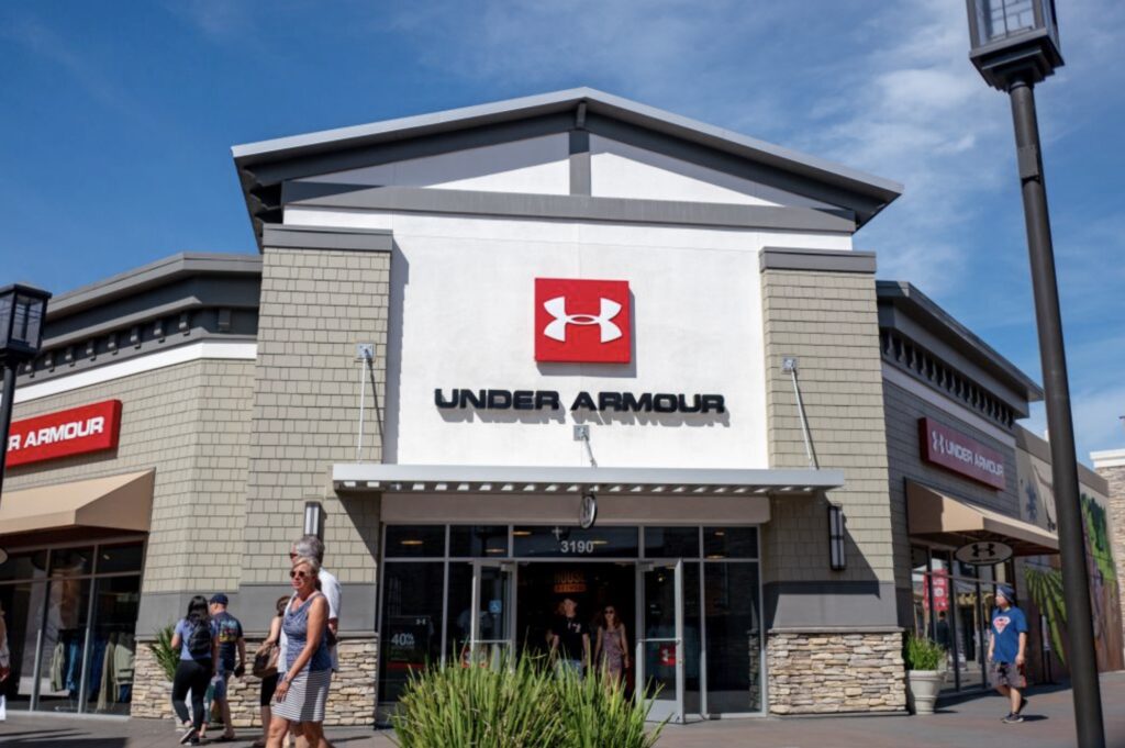 Facade of outlet store for athletic clothing brand Under Armour at the San Francisco Premium Outlets in Livermore, California