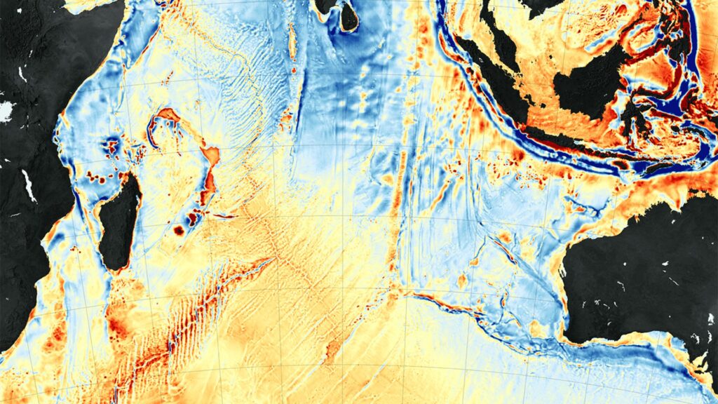 A colorful map of the Indian Ocean’s gravitational field.