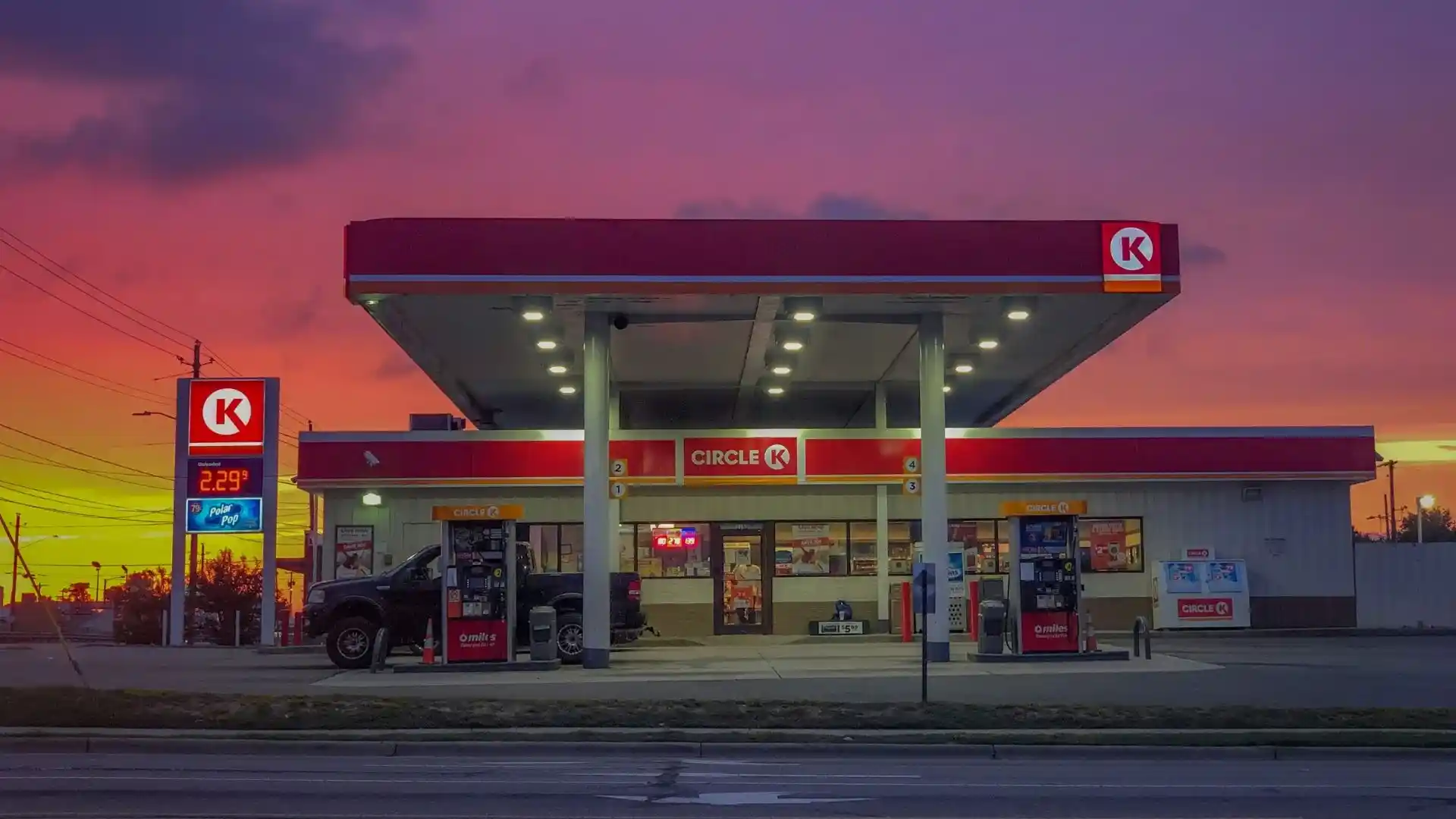 Sunset Behind Gas Station