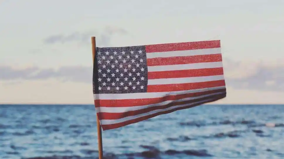 American Flag in Front of Ocean