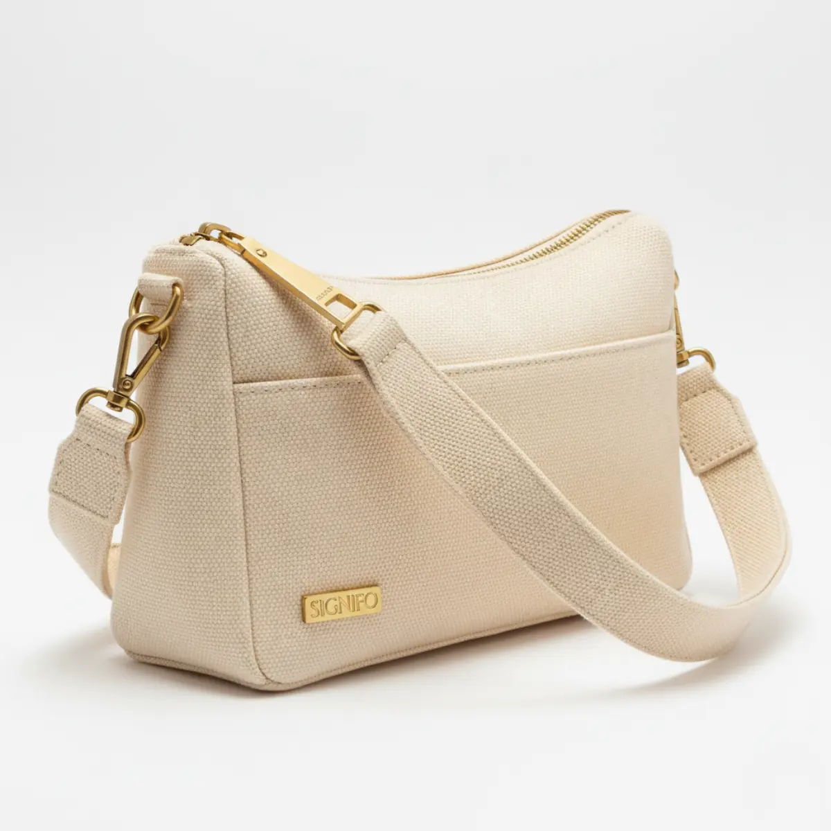 Tas selempang wanita warna light mocha bahan kanvas polyester