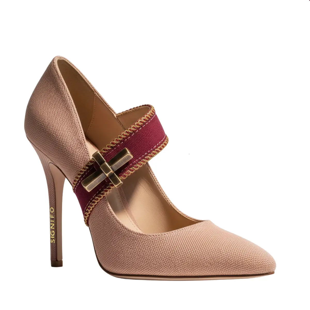 Sepatu hak tinggi stiletto elegan bahan kanvas polyester