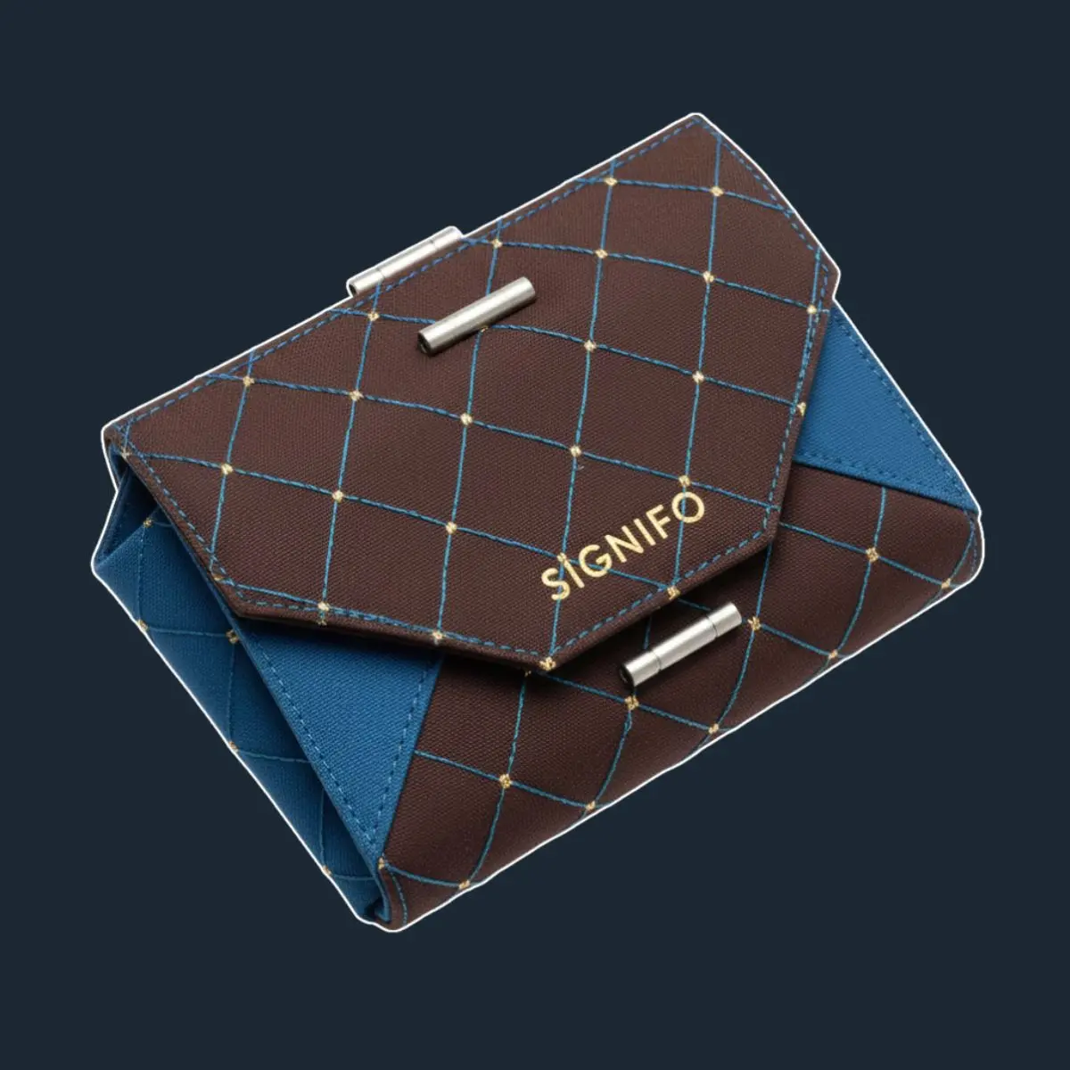 Dompet kartu cokelat dengan gantungan kompas perunggu