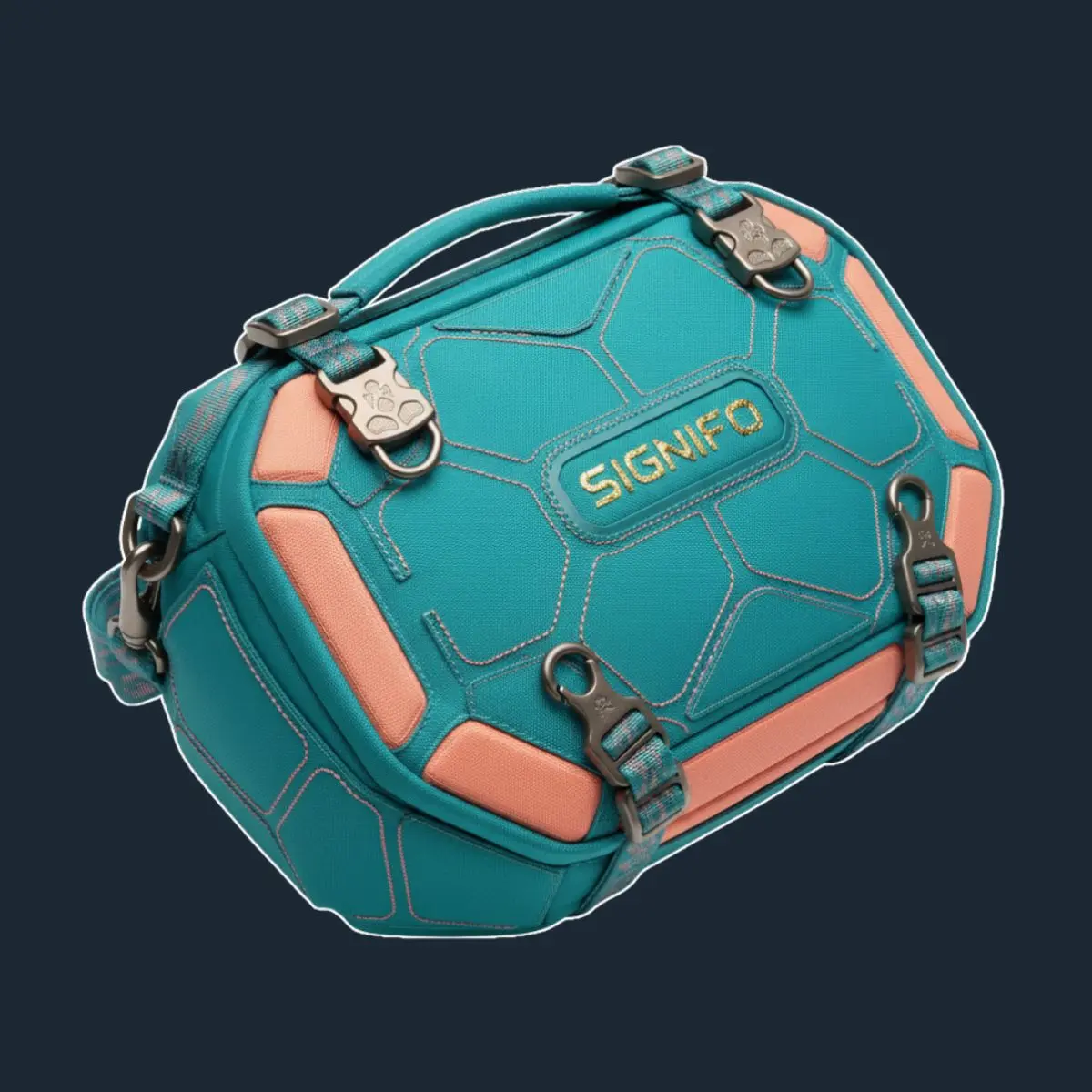 Tas Aquatic Tectonics Tropical Teal dengan panel peach.