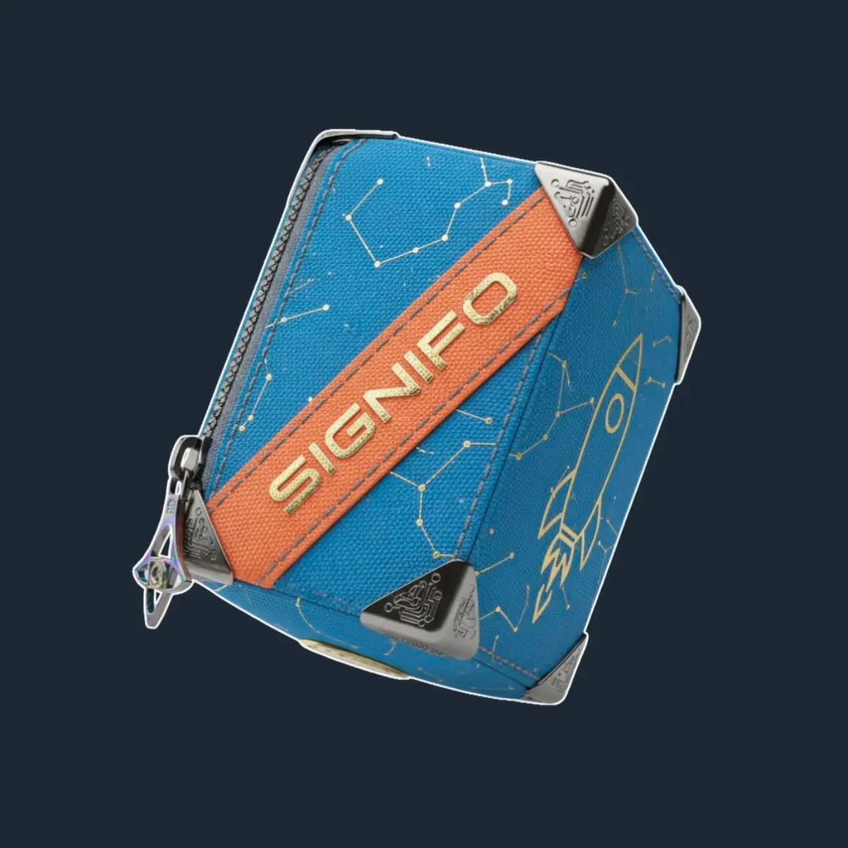 Dompet koper Azure Blue dengan motif roket
