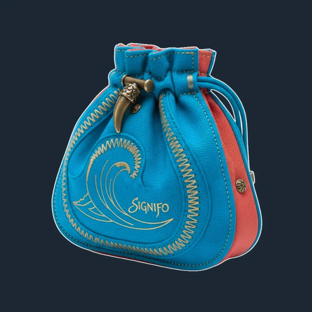 Kantong serut Azure Blue dengan panel oranye