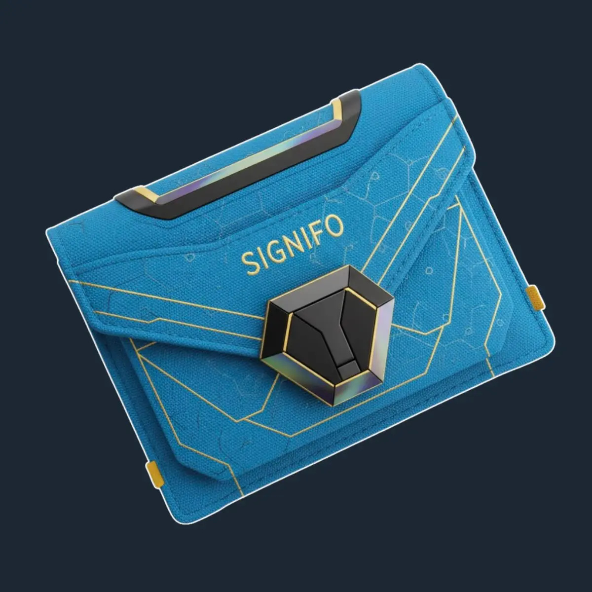 Dompet Azure Blue dengan detail geometris emas