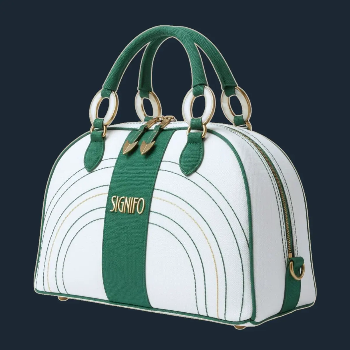 Tas Boveda Verde Esmaltada Hilvanada Snow White dengan panel hijau.