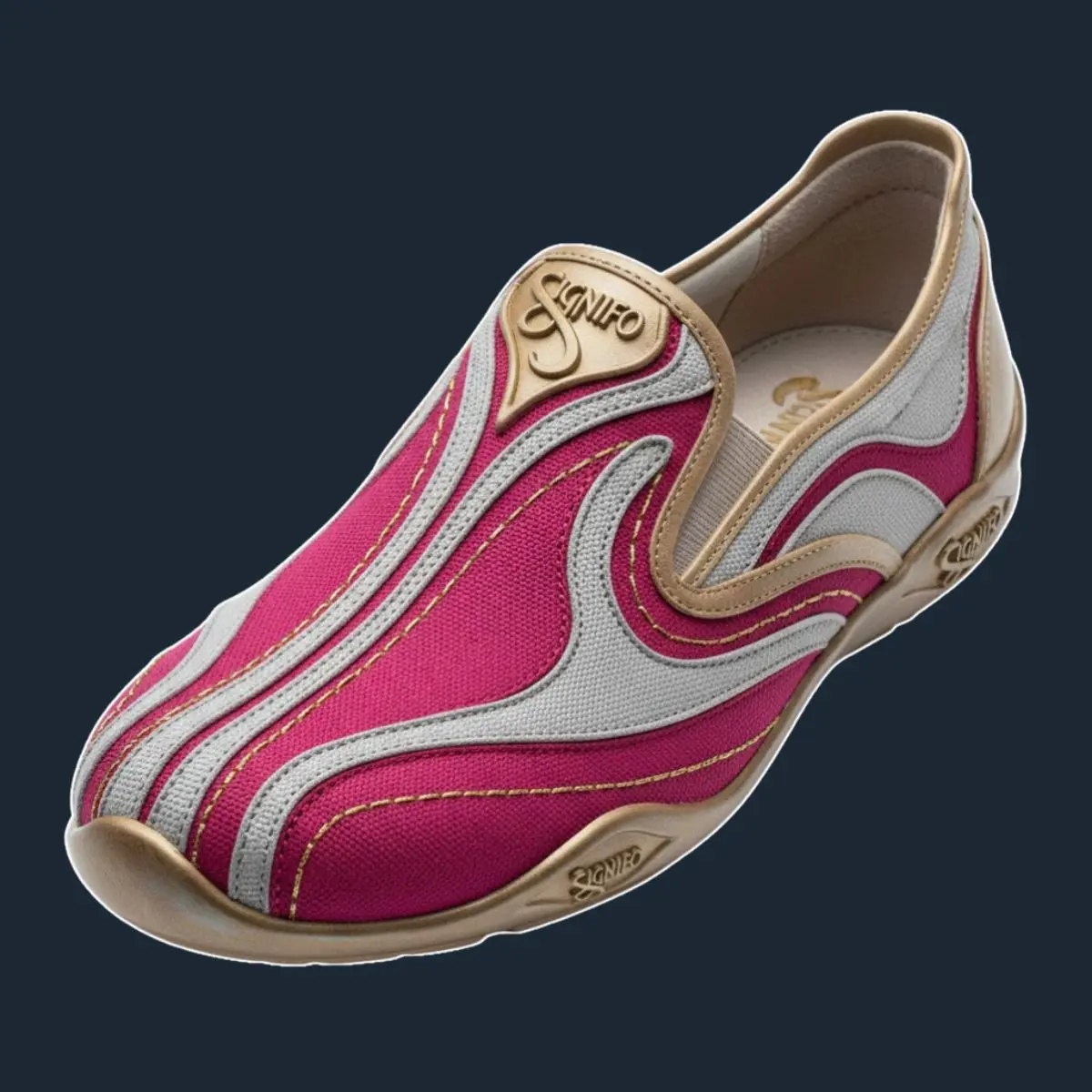 Slip-on Blomstertid Magenta Och Ljusgra dengan kombinasi merah abu.