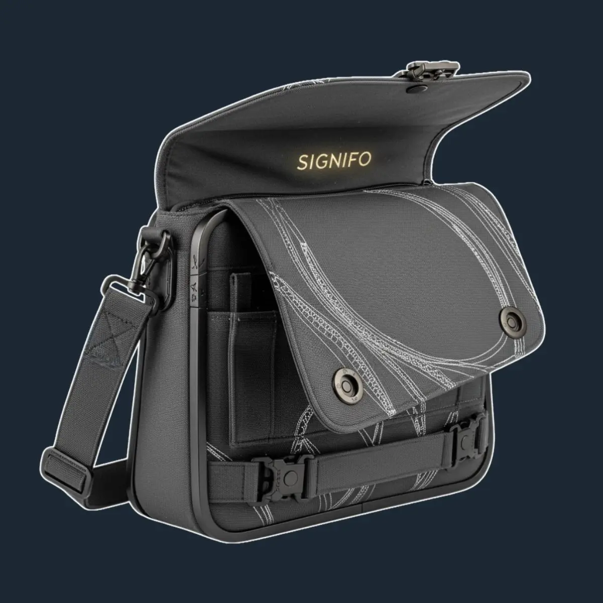 Tas selempang Charcoal Shadow Odyssey abu arang beraksen gunmetal.