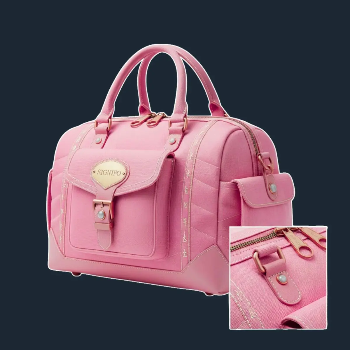 Tas travel Bubblegum Bastion Seam dengan jahitan timbul kontras.