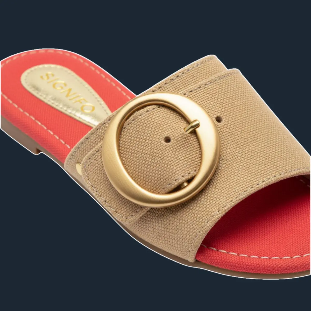 Sandal selop Dm Dune Whisper dengan gesper emas Camel Cream