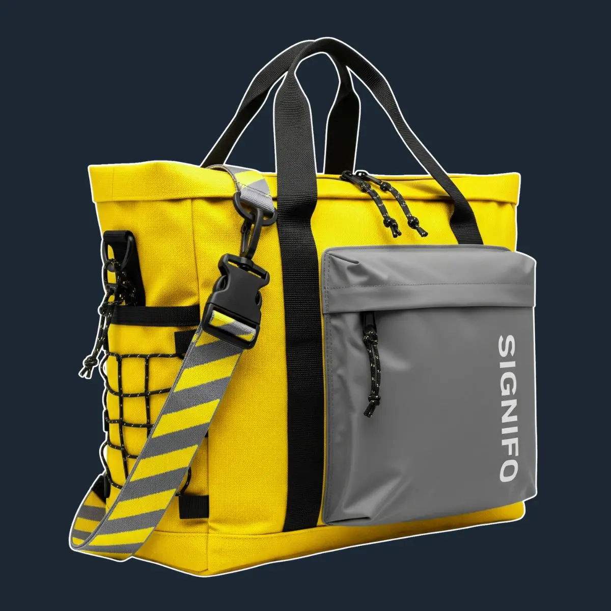 Tas Urban Explorer dengan panel abu dan tali hitam kontras.