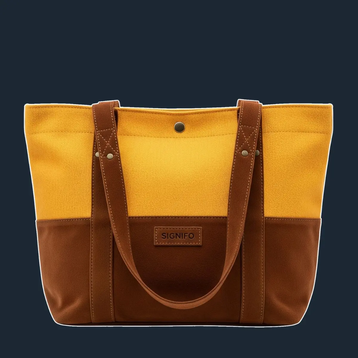 Tas Retro 70s marigold dengan panel suede cokelat.