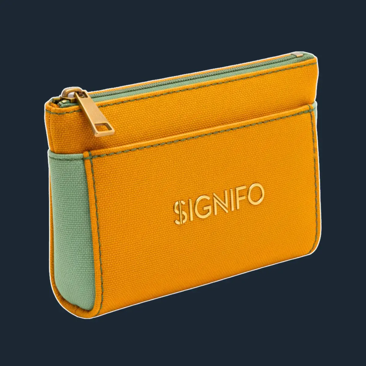 Dompet Us Solstice Keeper kuning dengan panel hijau mint.