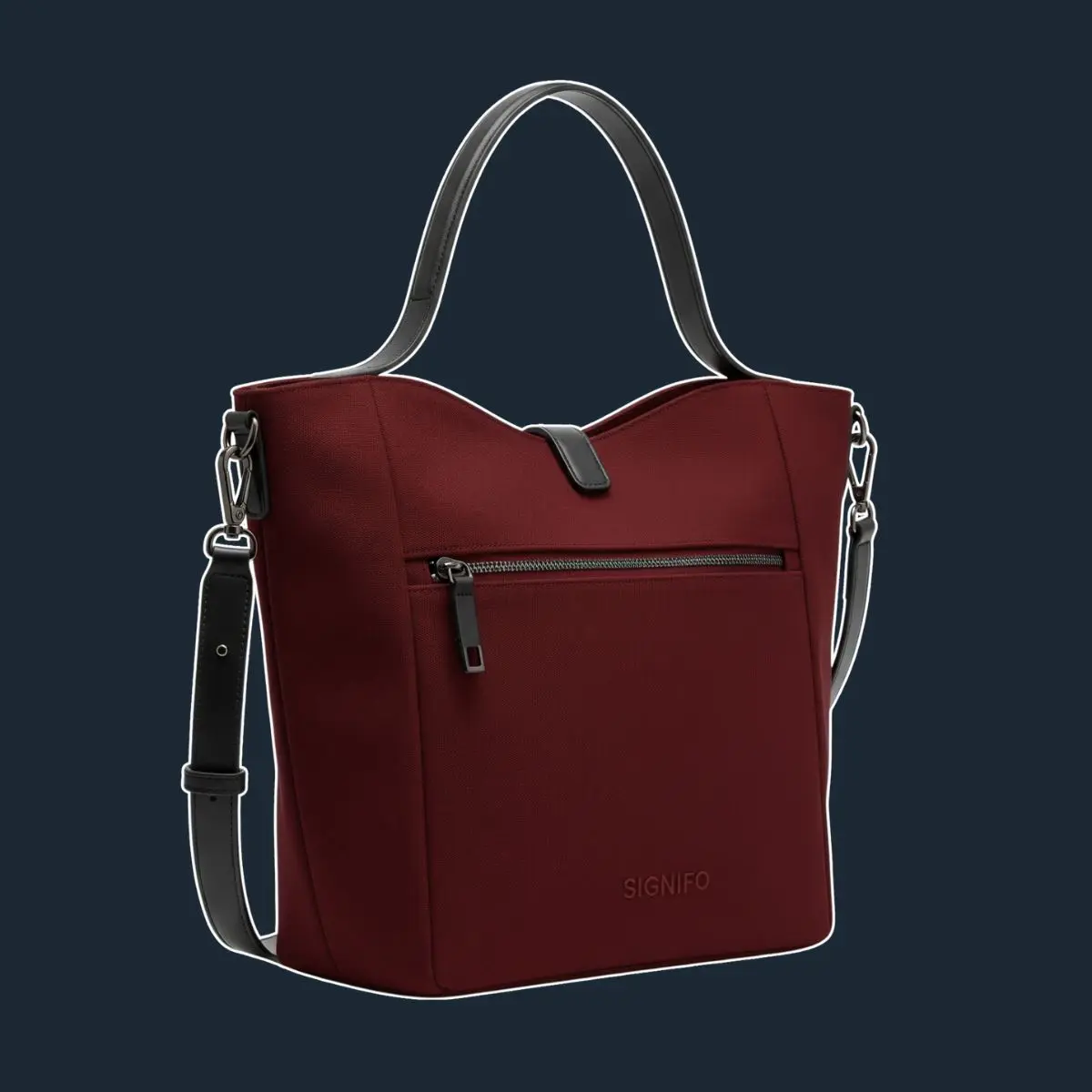 Tas Minimalist Curve marun berbentuk setengah lingkaran.