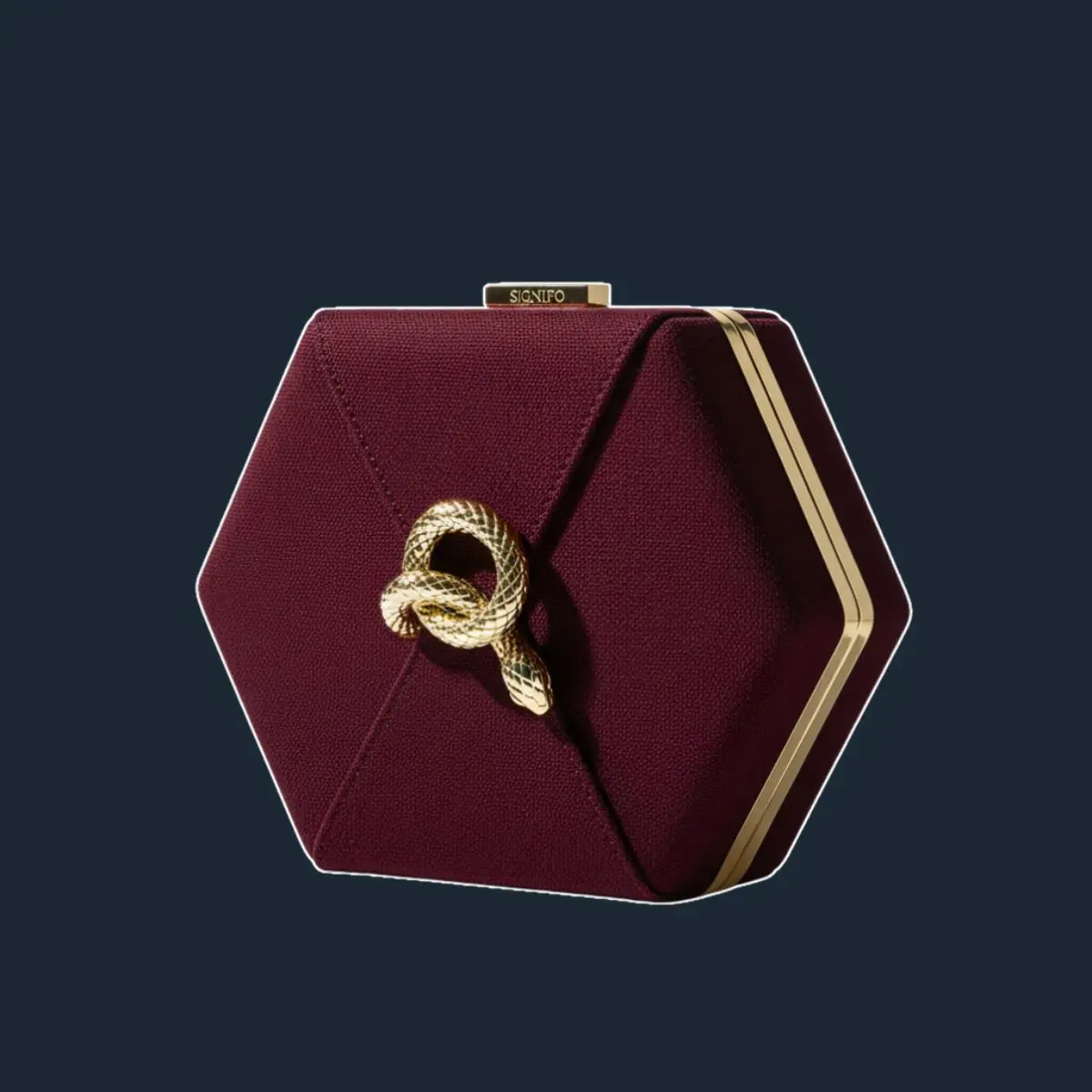 Clutch Nj Hesperia marun dengan kunci logam.