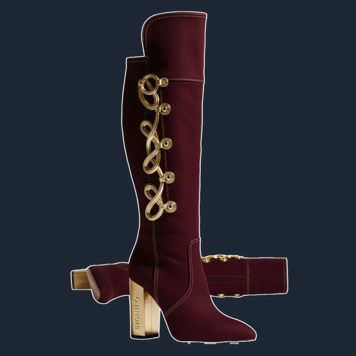 Boot Rr Tsarina kanvas marun dengan aksen kulit.