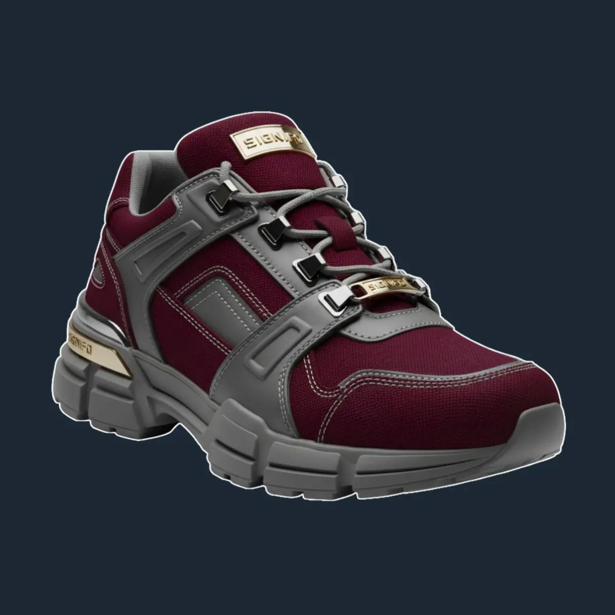 Sneaker Up Colossus kanvas marun dengan sol tebal.