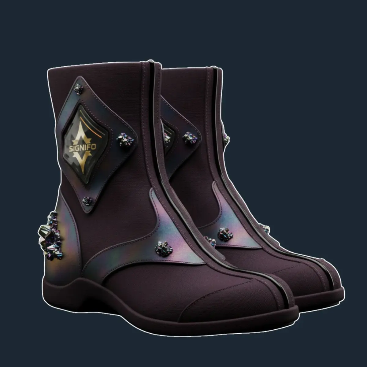 Boot Singularity Weavers dengan panel holografik.