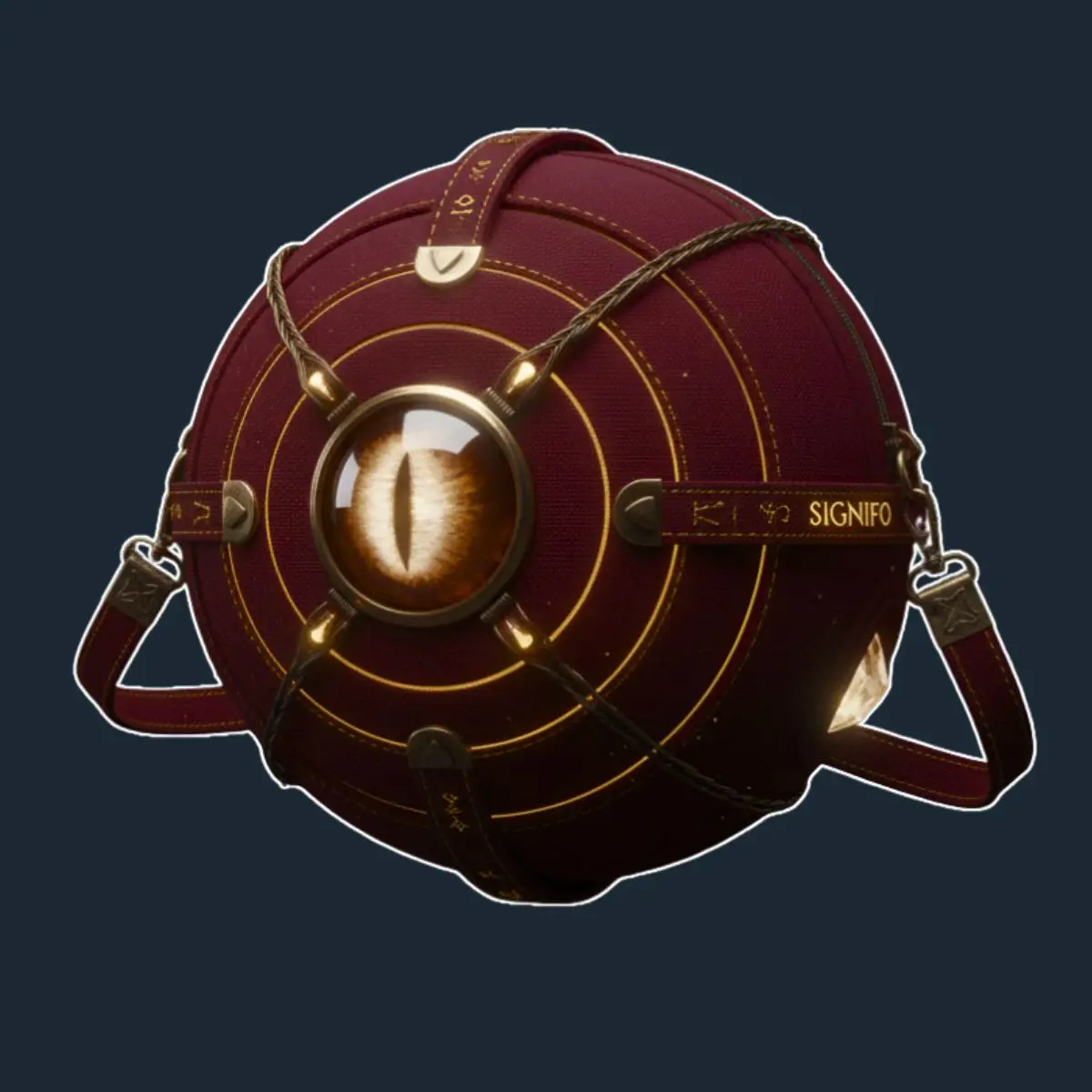 Tas Mage Knights Orb Sac bulat dengan mata naga di tengah.