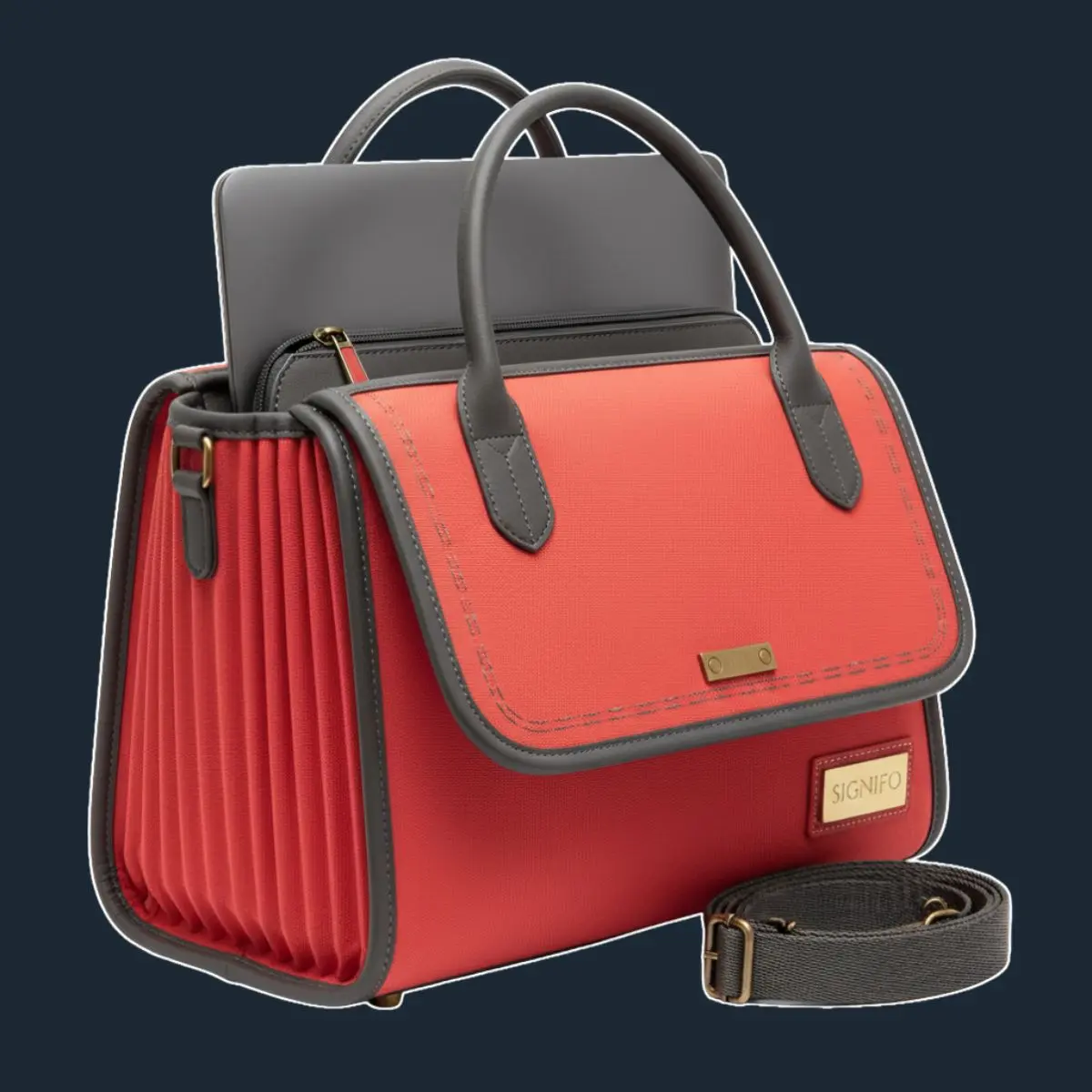 Tas satchel coral-abu dengan pegangan atas.