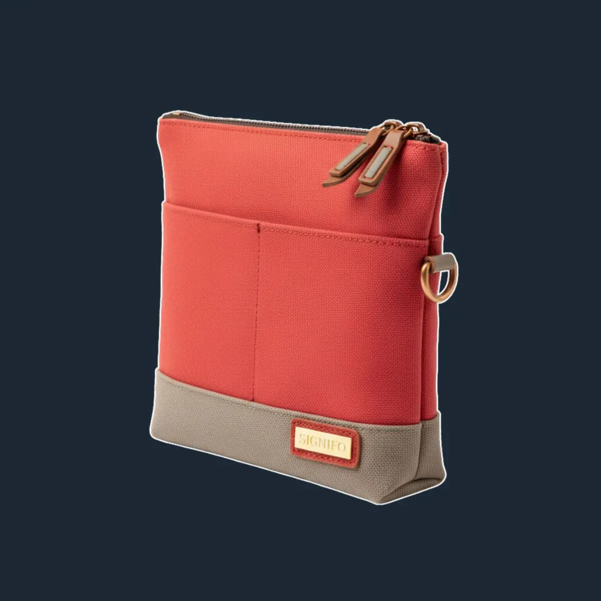 Tas vertikal coral dengan aksen taupe.