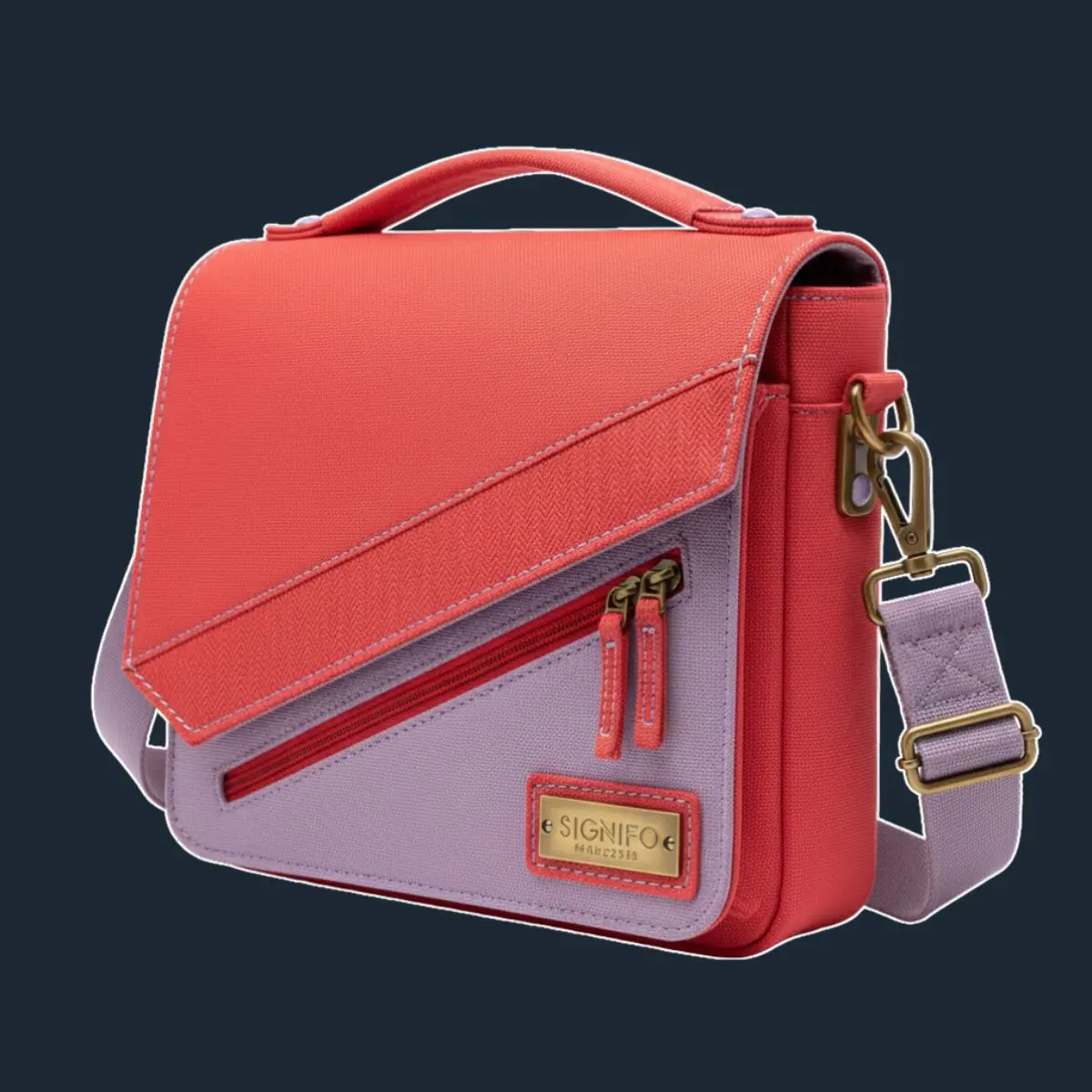 Tas kurir kecil coral-ungu asimetris.